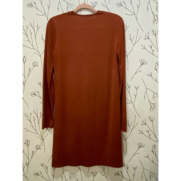 ZARA WOMAN Womens M Rust Raw Edge V-neck Hi Low Minimalist Tunic Top Artsy Soft - Picture 4 of 6